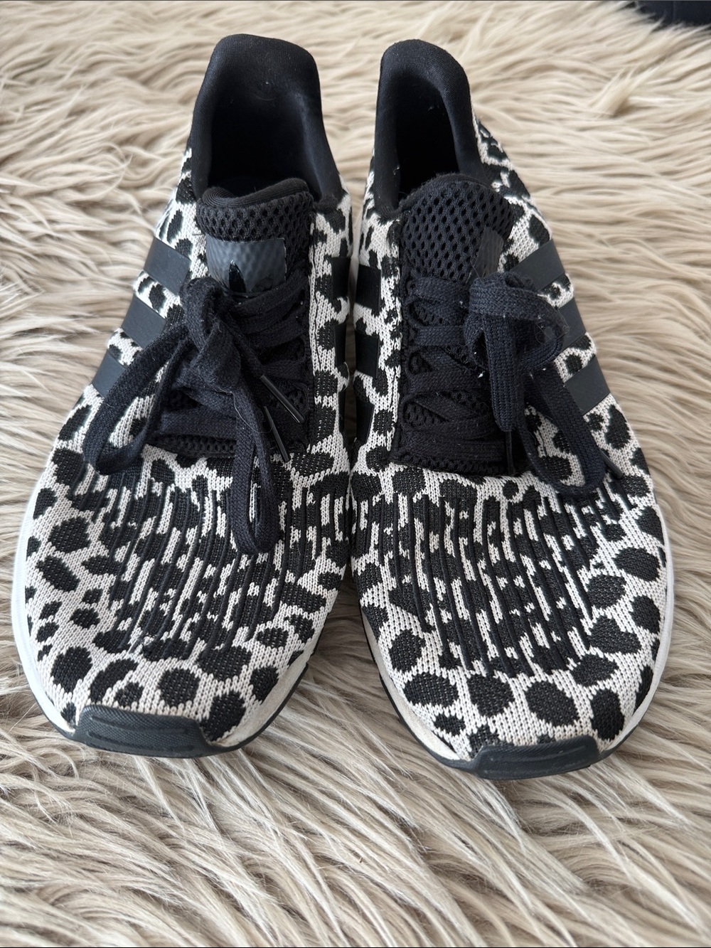 adidas Black and White Leopard Print Knit Sneakers